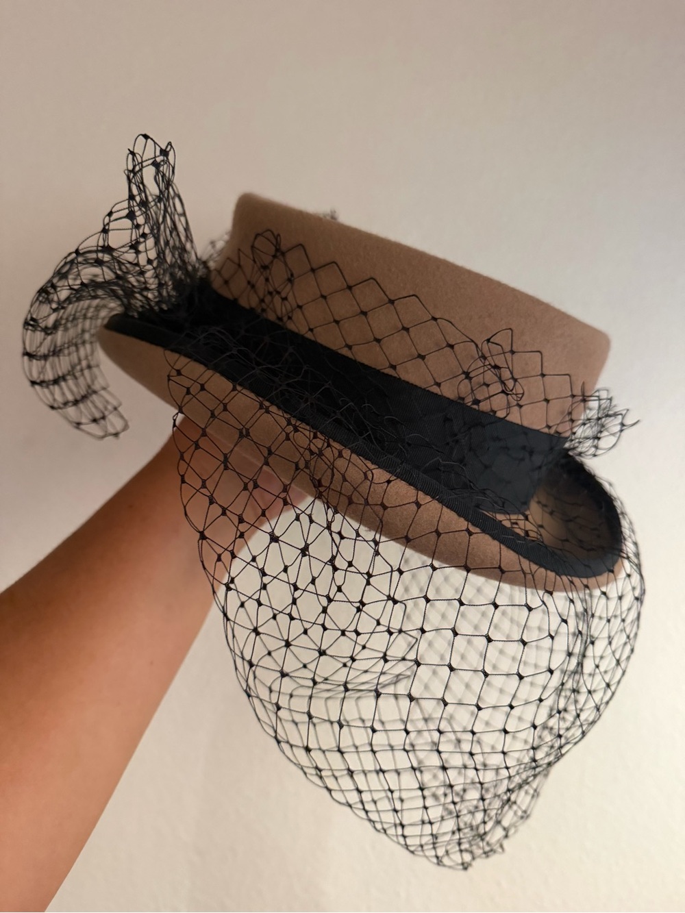 Vintage 100% Wool Pillbox Hat with Black Veil - Made in England